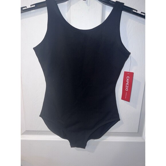 Capezio Tank Leotard Girls Black L 10-12 Ballet Legline Cotton Spandex Dance New - Picture 10 of 11